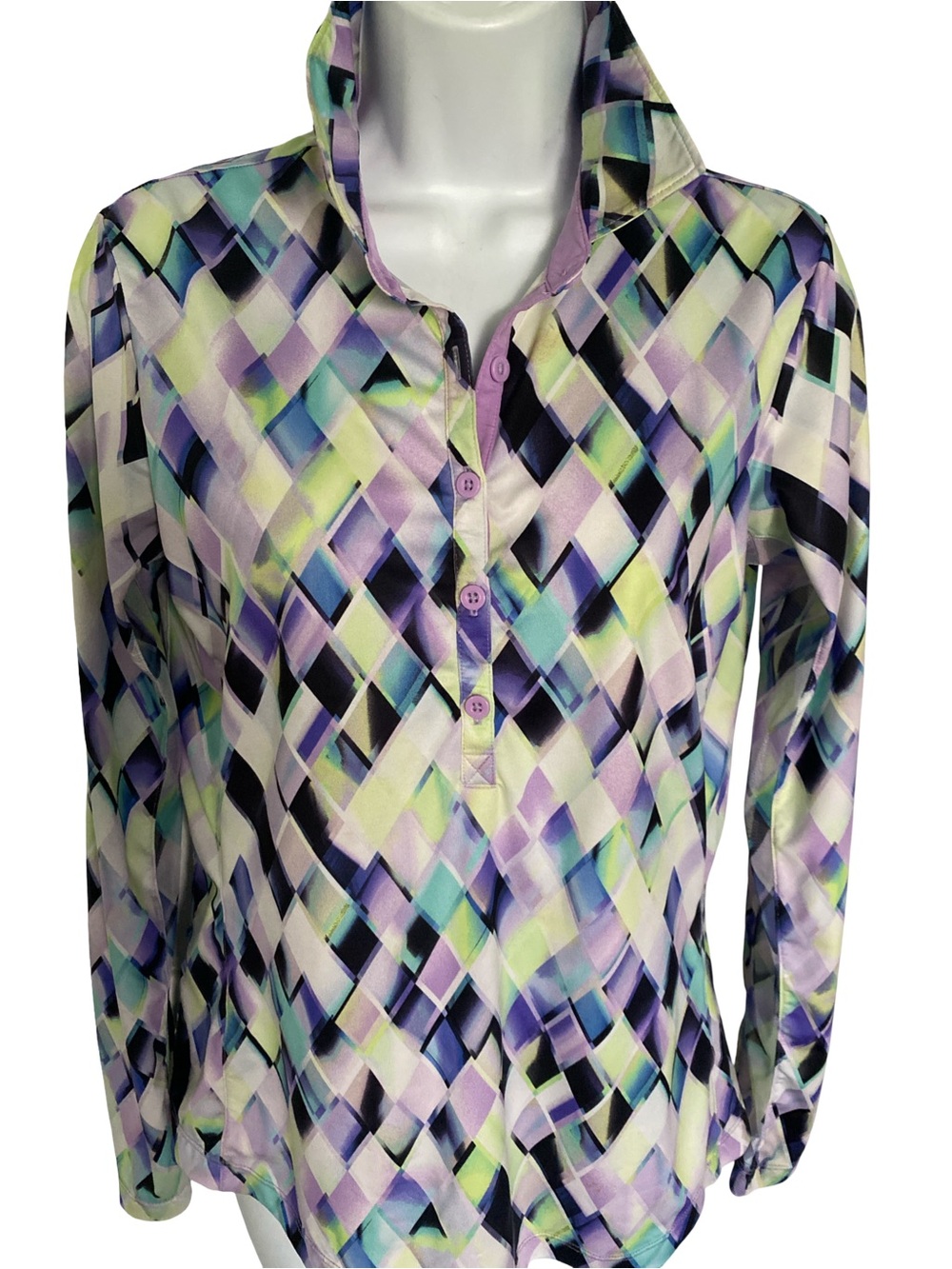 EP NEW YORK Women's Long Sleeve Geometric  Top - Purple/Green/Black-S